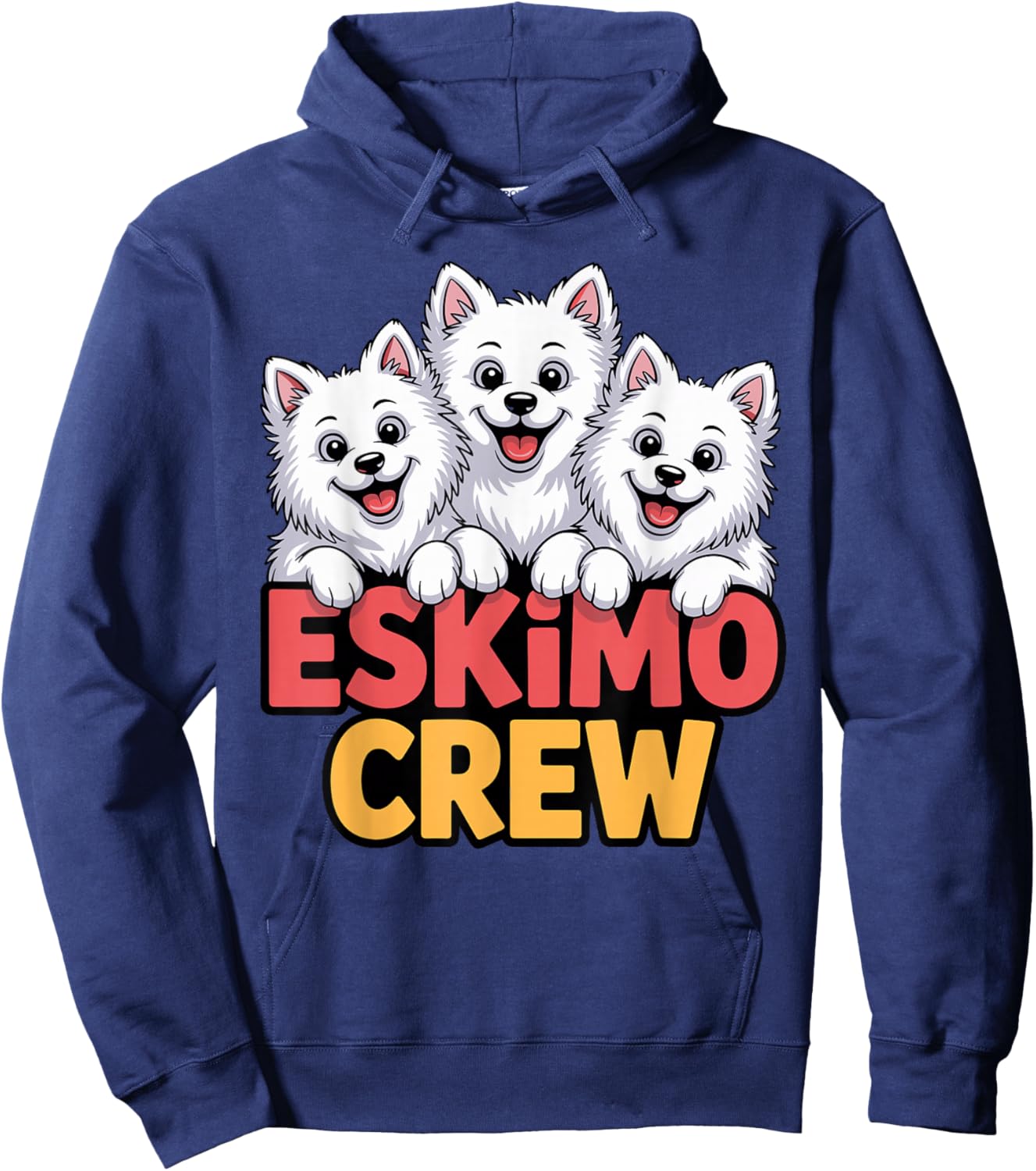 Eskimo Crew Cartoon Eskie Cute Pet Dog Breed American Eskimo Hoodie - Hoodie | Navy