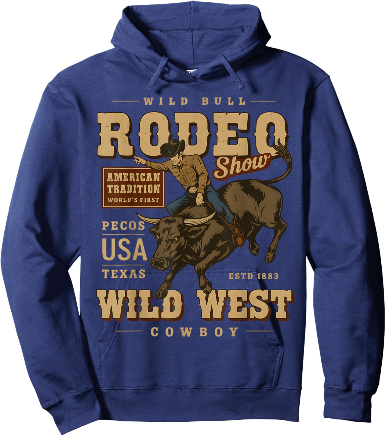 Wild Bull Rodeo Show Vintage Cowboy Western Country Hoodie - Hoodie | Navy