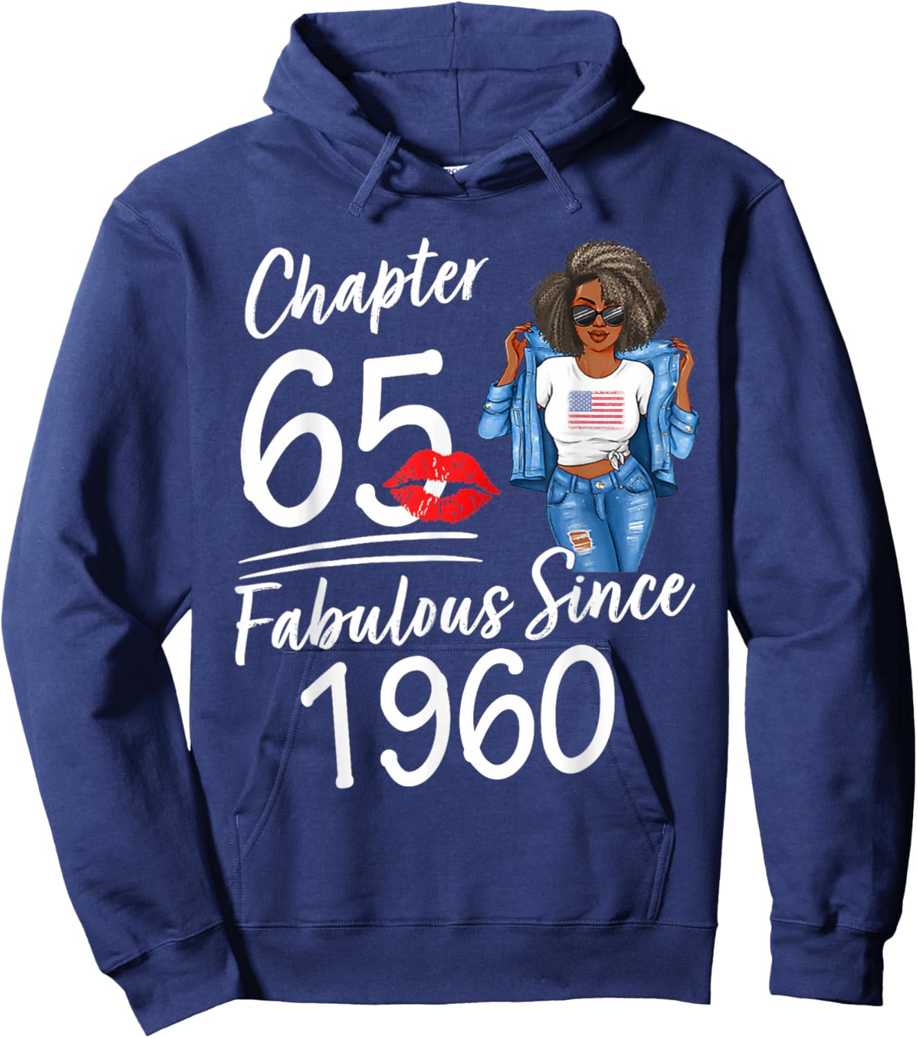 Chapter 65 Fabulous Since 1960 65th Birthday Afro Black Girl Hoodie - Hoodie | Navy
