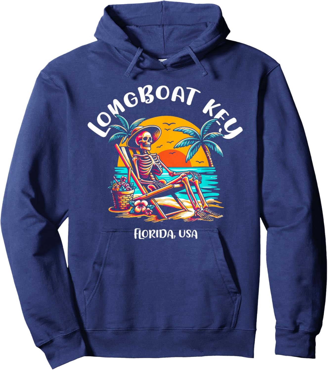 Longboat Key Florida Funny Skeleton in The Hot Sun Design Hoodie - Hoodie | Navy