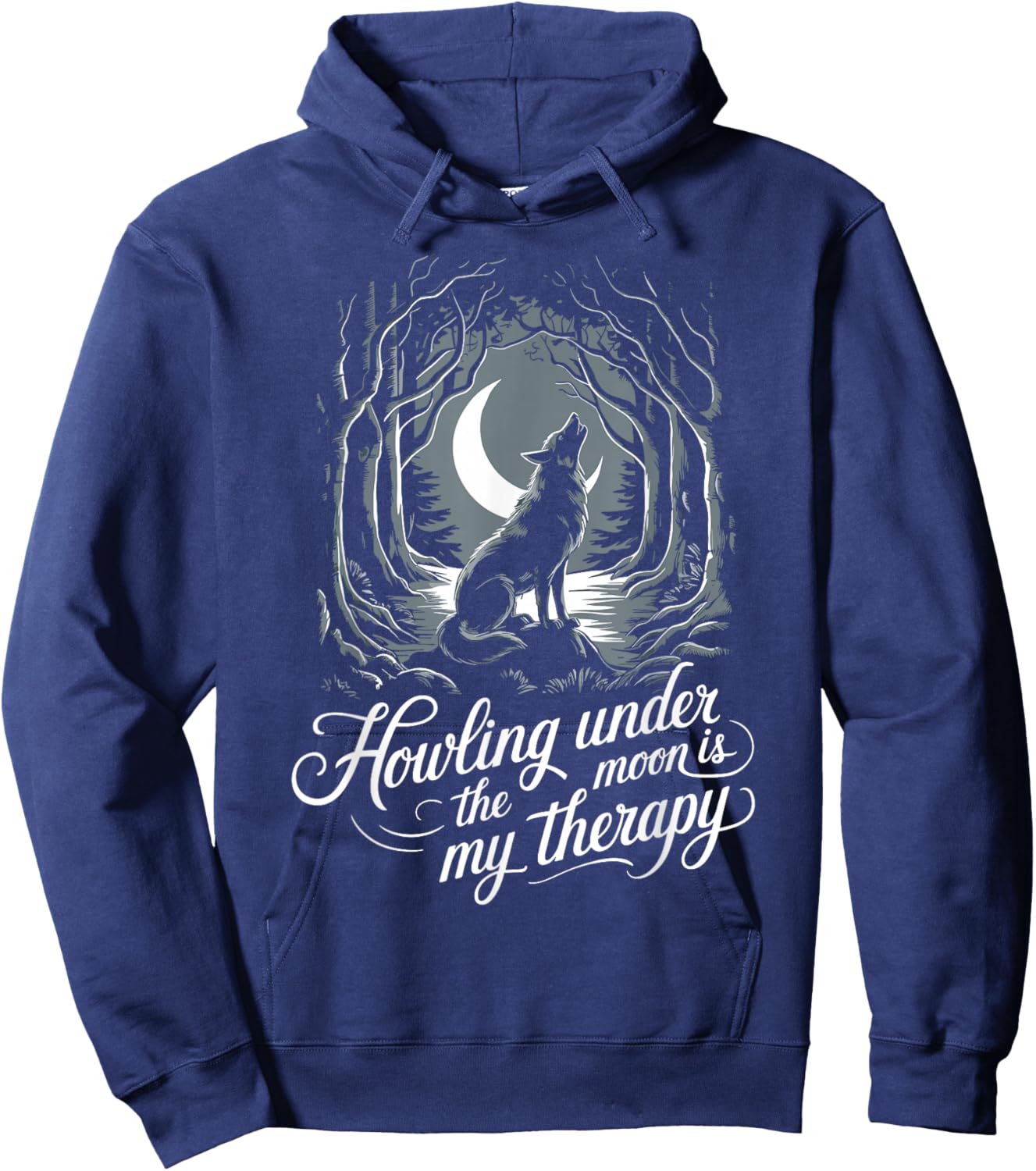 Howling Under The Moon Wolf Hoodie - Hoodie | Navy