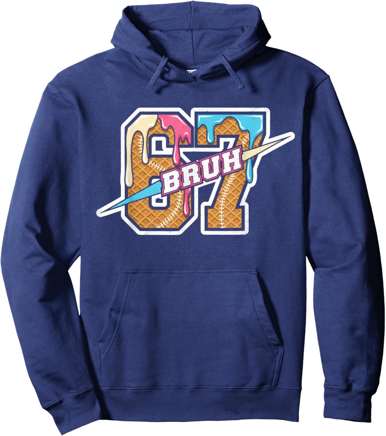 Six Seven Meme Boys Girls Kids Bruh 67 Ice Cream Drip Hoodie - Hoodie | Navy
