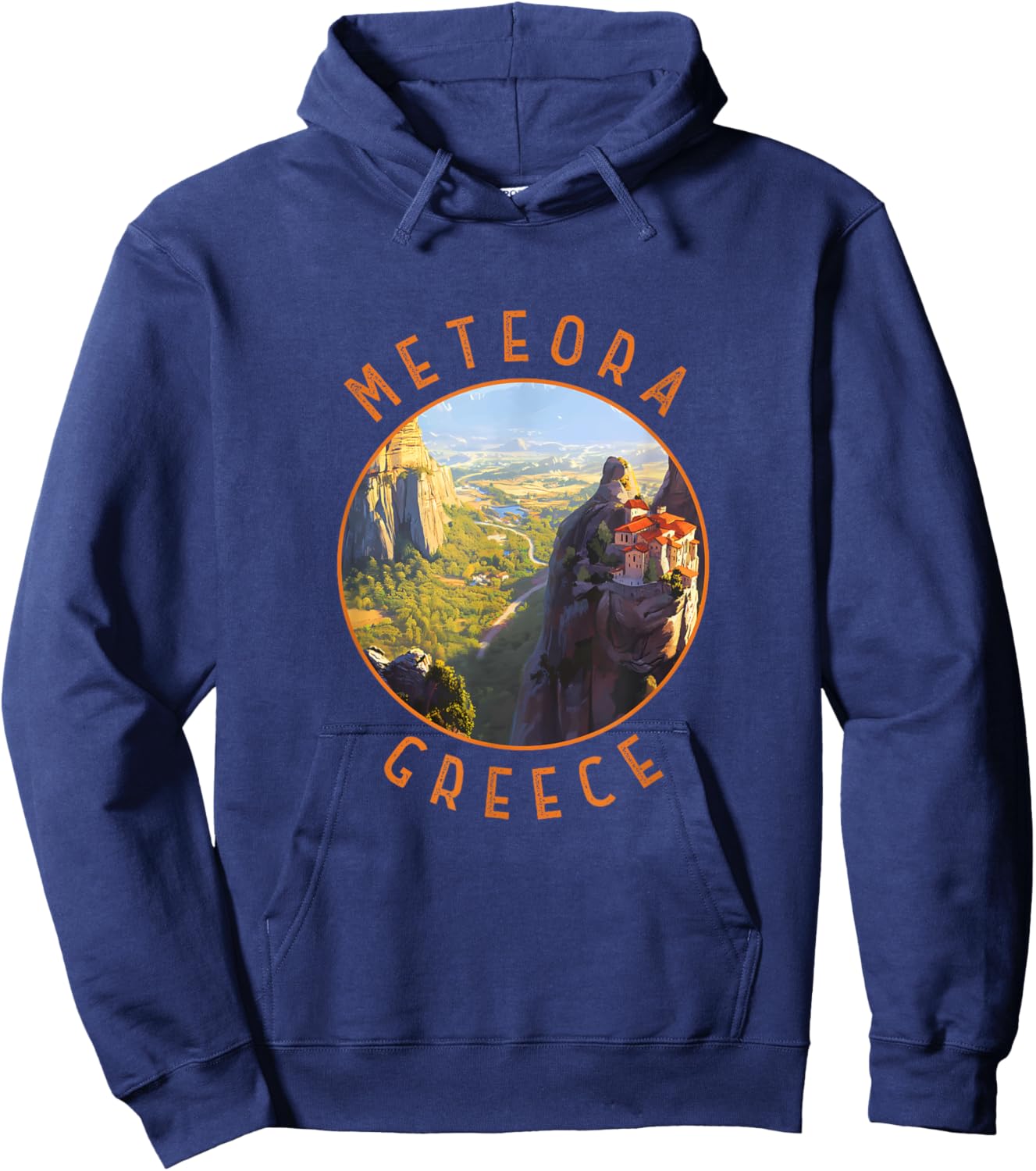 Meteora Greece Retro Distressed Circle Vintage Hoodie - Hoodie | Navy