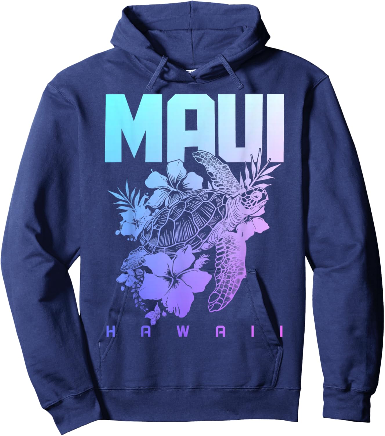 Maui Hawaii Sea Turtle Diving Flower Hawaii Souvenir Hoodie - Hoodie | Navy