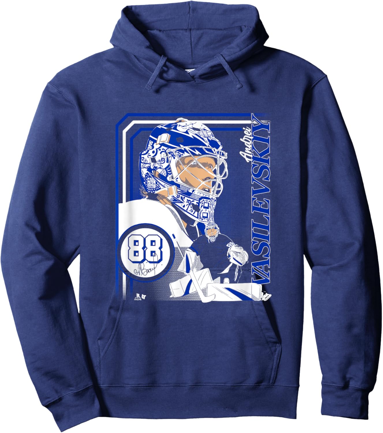 Andrei Vasilevskiy: Collage Frame - Tampa Bay Hockey Hoodie - Hoodie | Navy