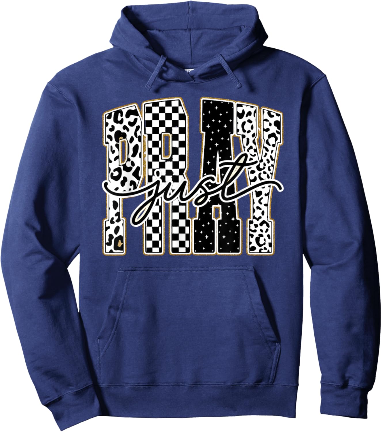 Christian Just Pray Leopard Checkered Hoodie - Hoodie | Navy