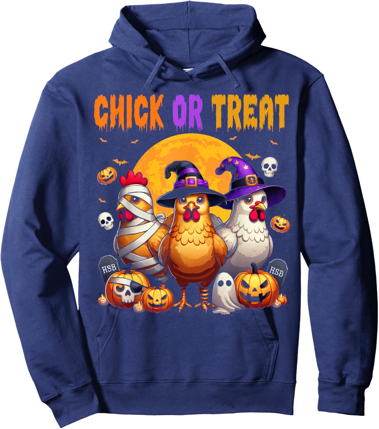 Halloween Chick or Treat Pumpkin Chicken Girl Farmer Hoodie - Hoodie | Navy