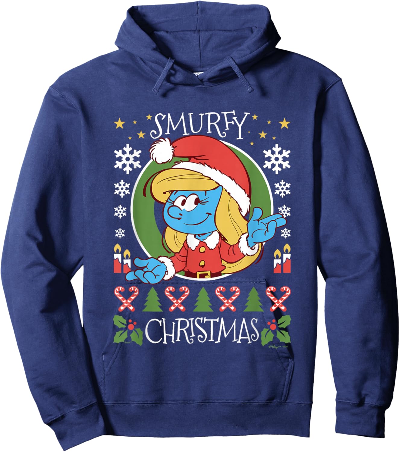 The Smurfs Christmas Smurfy Christmas Smurfette Chest Logo Hoodie - Hoodie | Navy