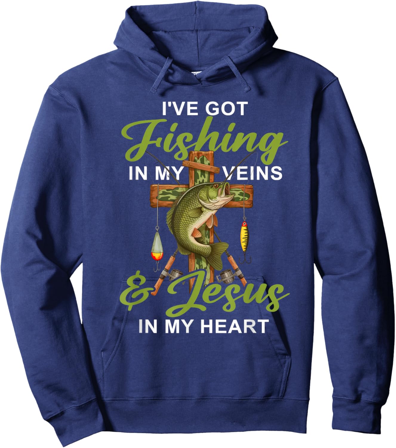 I've Got Fishing in My Veins & Jesus in My Heart Fishing Hoodie - Hoodie | Navy