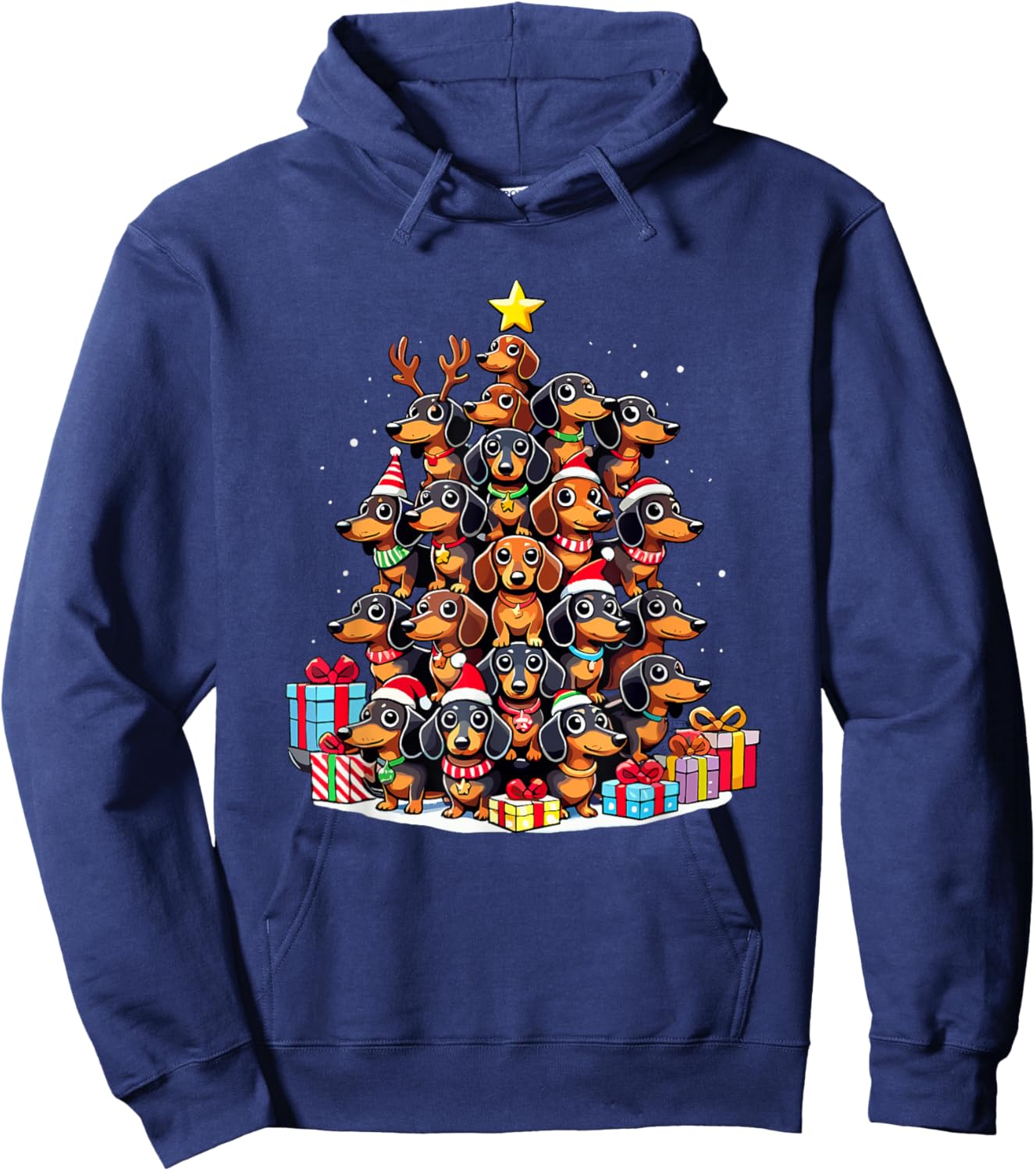 Christmas Tree Dachshund Sausage Dog Dachshunds Men Women Kids Hoodie - Hoodie | Navy