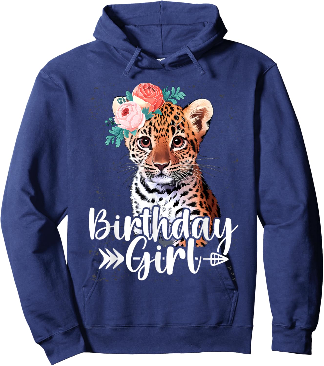 Baby Cheetah Birthday Girl Flowers Zoo Animal Birthday Party Hoodie - Hoodie | Navy