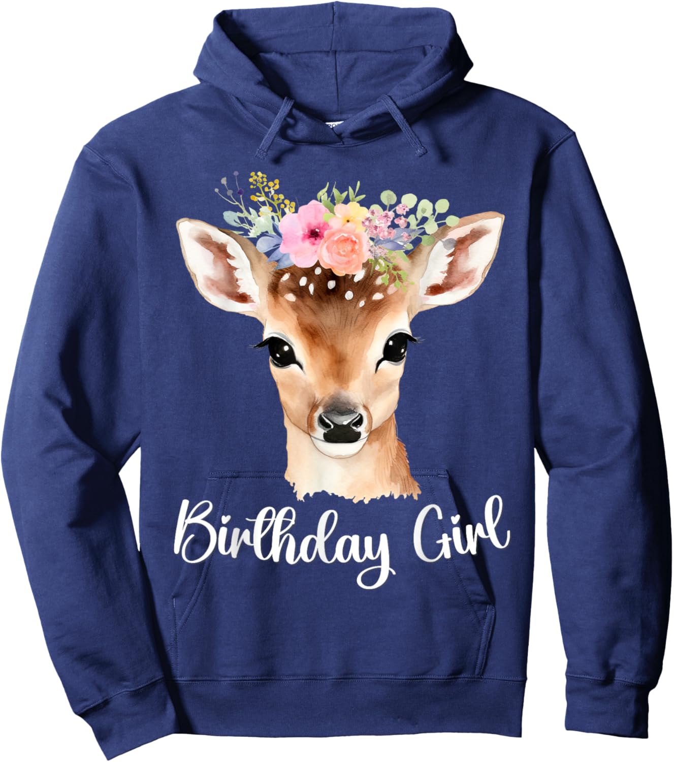Fawn Baby Deer with Flowers Moms Women Youth Birthday Girl Hoodie - Hoodie | Navy