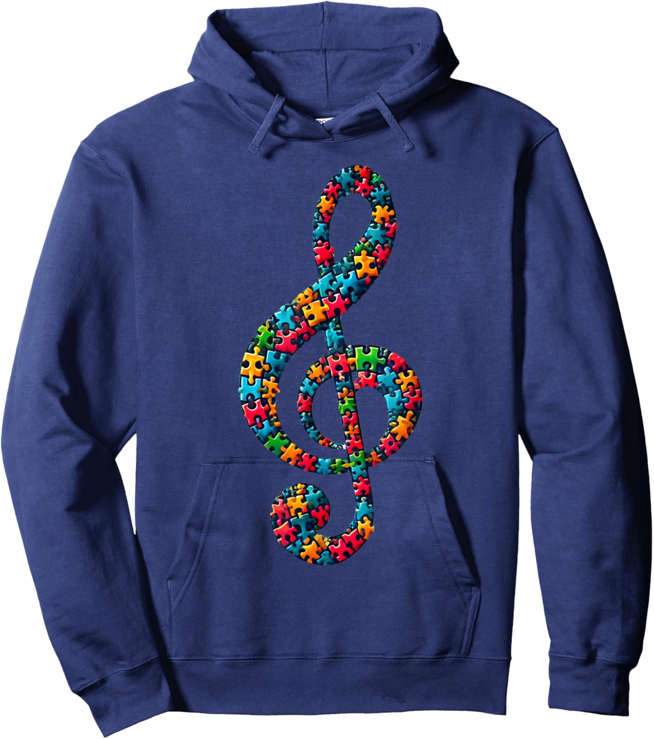 Jigsaw Puzzle Treble Clef Musical Note Music Hoodie - Hoodie | Navy
