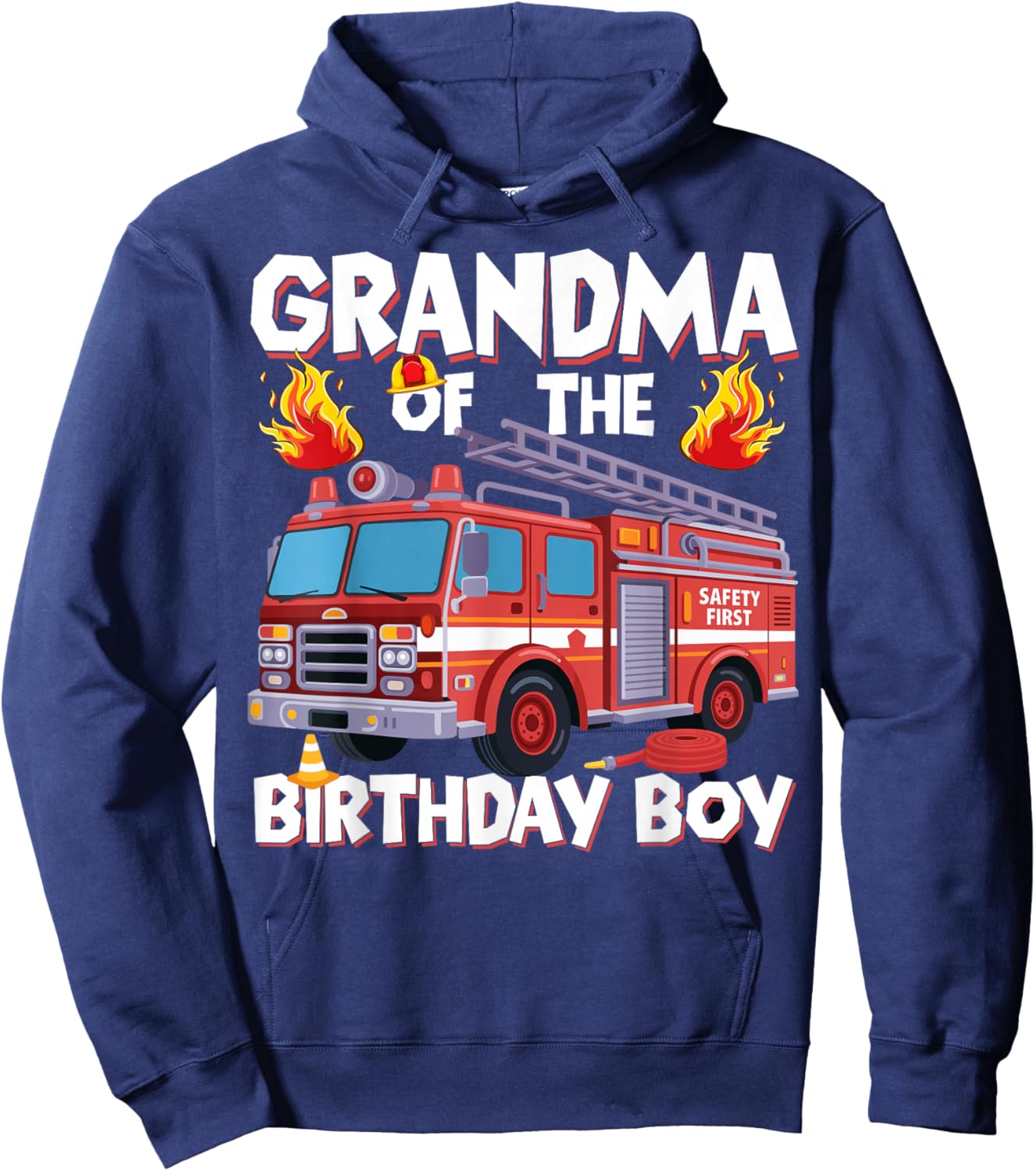Grandma of The Birthday Boy Fire Truck Firefighter Bday Hoodie - Hoodie | Navy