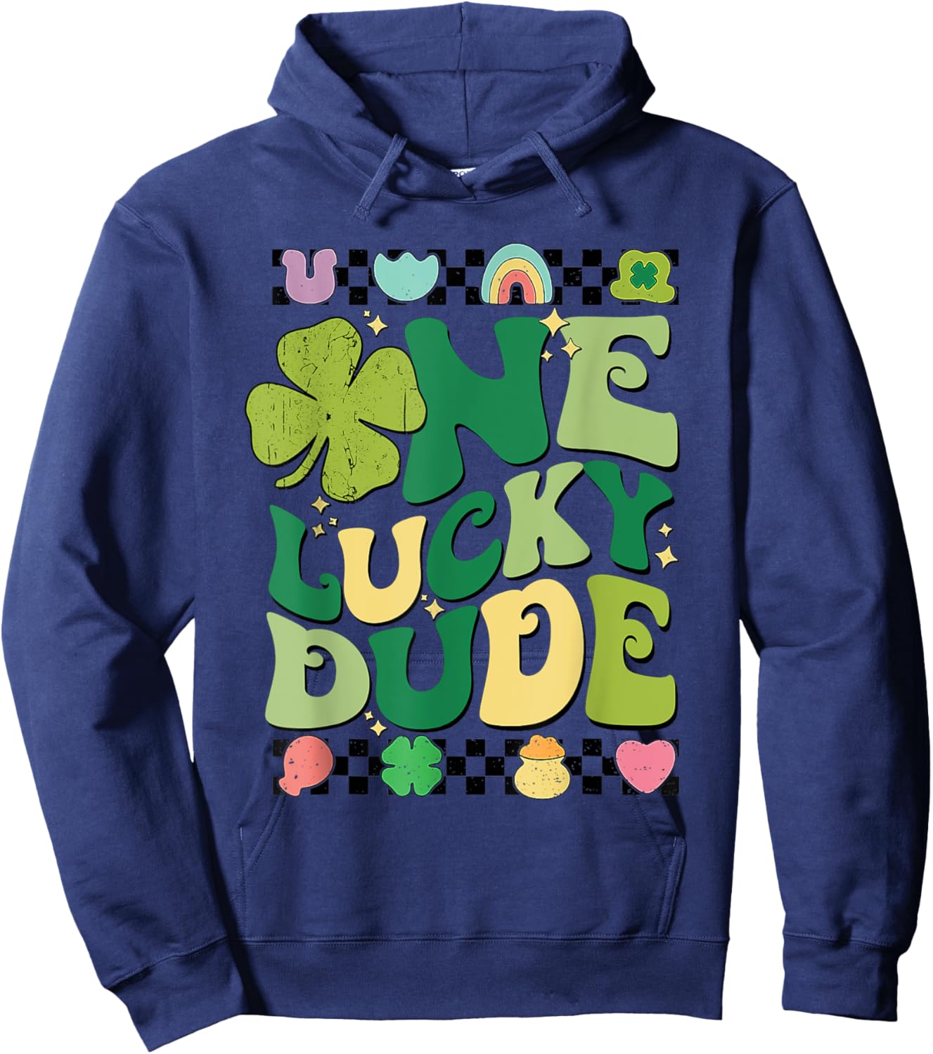 Retro One Lucky Dude St Patricks Day Shamrock Lucky Charm Hoodie - Hoodie | Navy