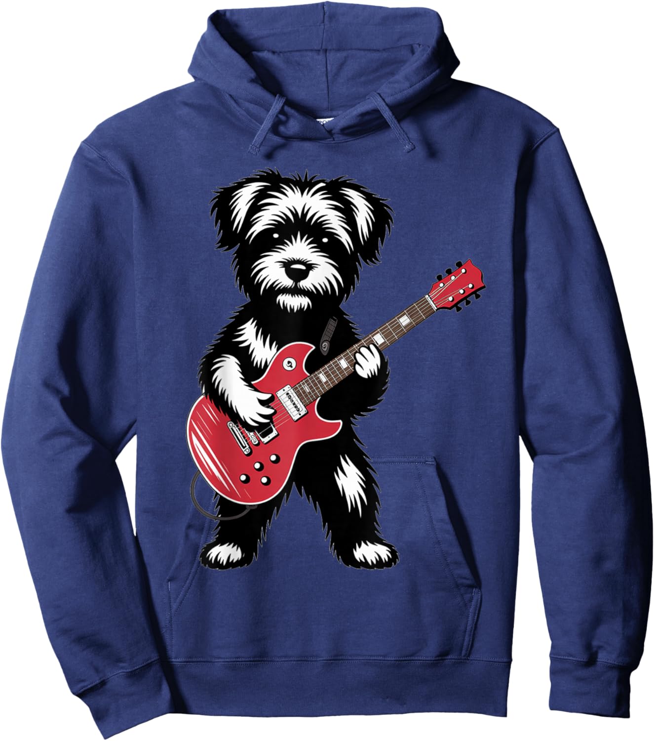 Cute Rock Yorki Dog with Red Electric Guitar Puppy Hoodie - Hoodie | Navy