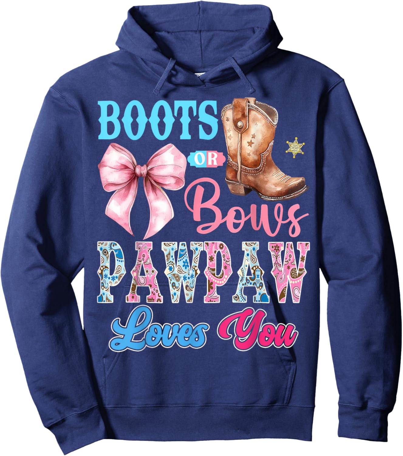 Boots or Bows Pawpaw Loves You Gender Reveal Party Hoodie - Hoodie | Navy
