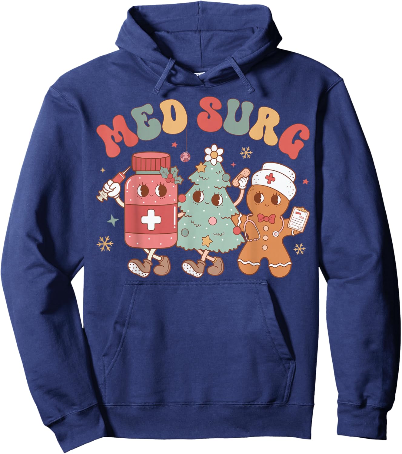 Med Surg Crew Christmas Tree Gingerbread Nurse Hoodie - Hoodie | Navy