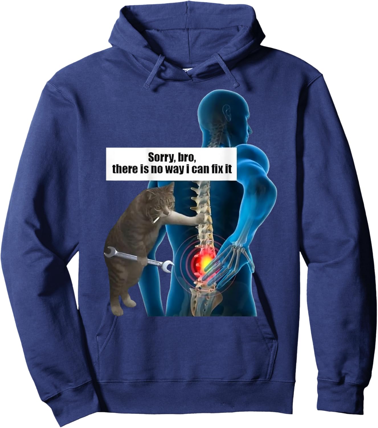 Funny Cat Meme Back Pain Getting Old Sarcastic Middle Age Men Women Hoodie - Hoodie | Navy