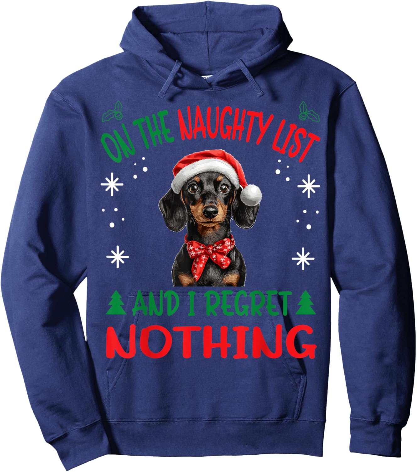 Cute Dachshund Wiener Doxie dog Dog Christmas On The Naughty Hoodie - Hoodie | Navy