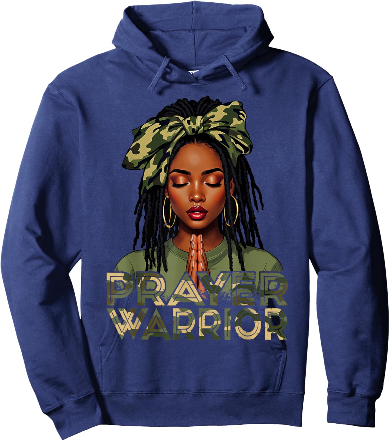 Prayer Warrior Locs Christian Black Woman Camo Bandana Hoodie - Hoodie | Navy