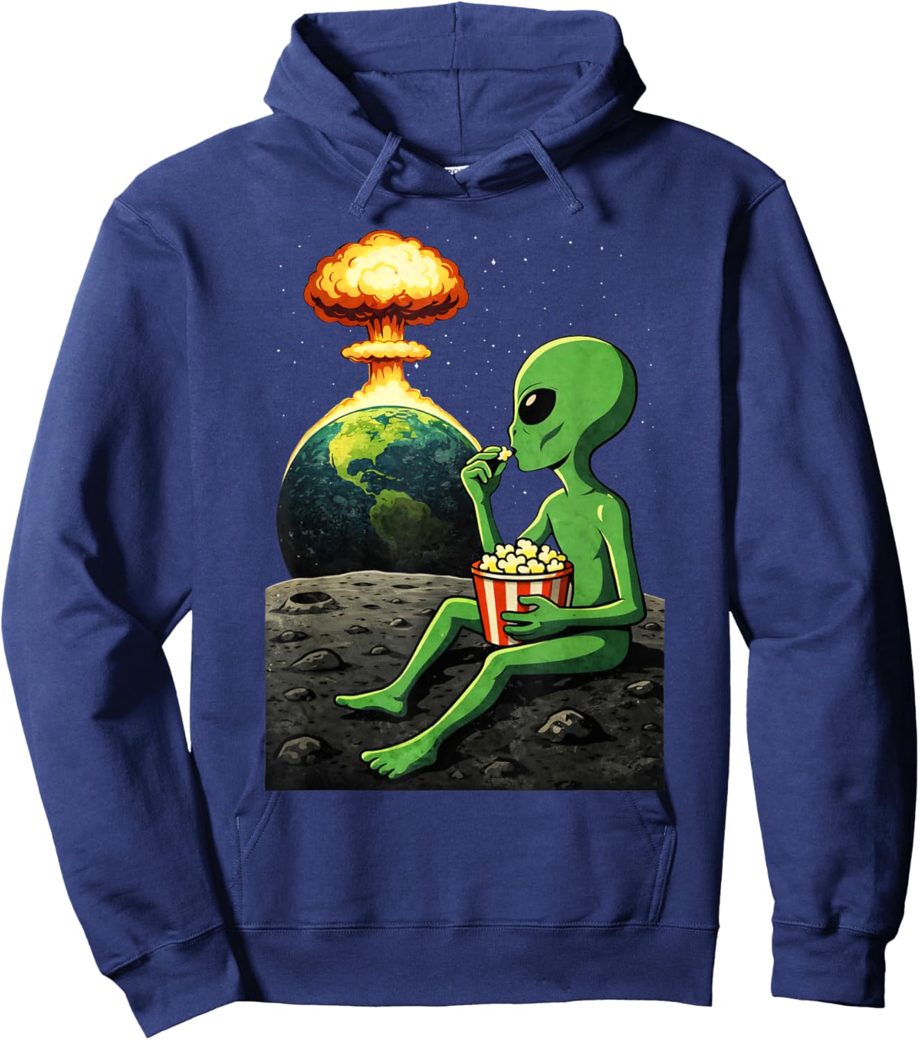 Funny Alien Watching Earth Popcorn Space Humor Hoodie - Hoodie | Navy