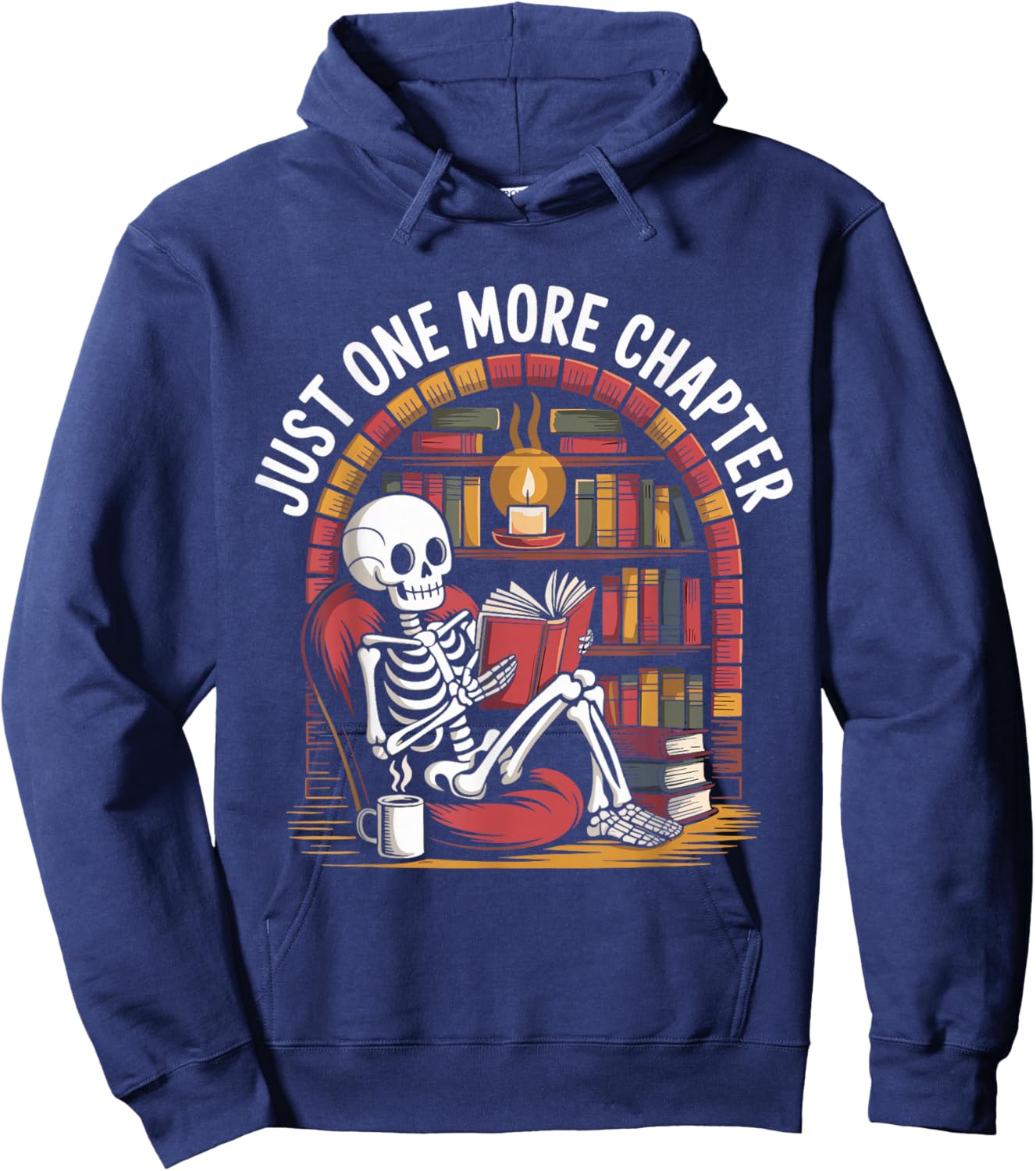 Just One More Chapter Skeleton Reading Cozy Books Hoodie - Hoodie | Navy
