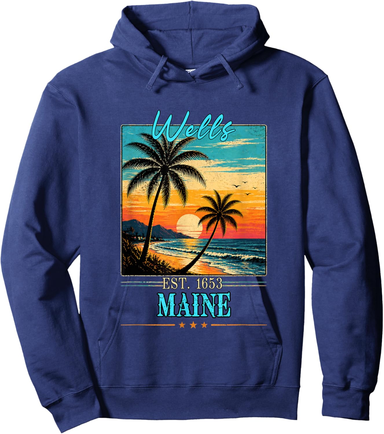 Wells Maine Sunset Beach Summer 2026 Hoodie - Hoodie | Navy