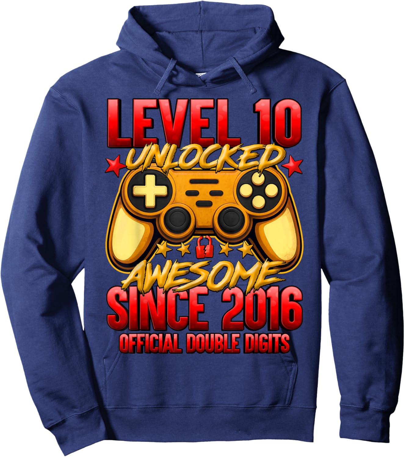 Official Double Digits Level 10 Unlocked 10th Birthday Boy Hoodie - Hoodie | Navy