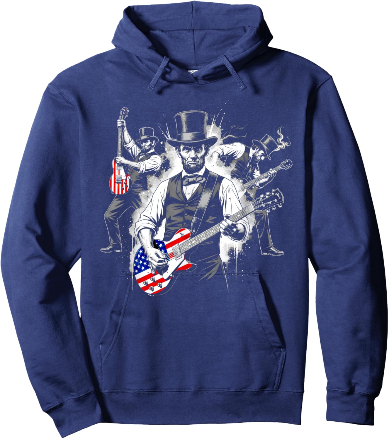 Abraham Lincoln Abe Lincoln Playing Guitar Retro Vintage Hoodie - Hoodie | Navy
