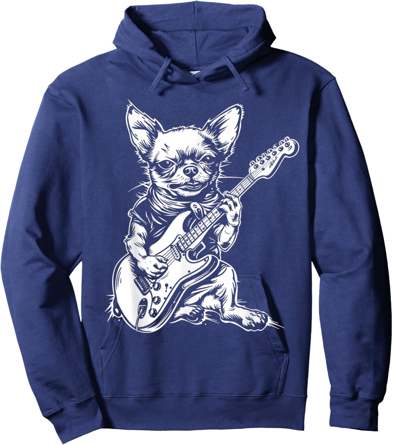 Funny Chihuahua Dog Playing Electric Guitar Rock Dog Dad Hoodie - Hoodie | Navy