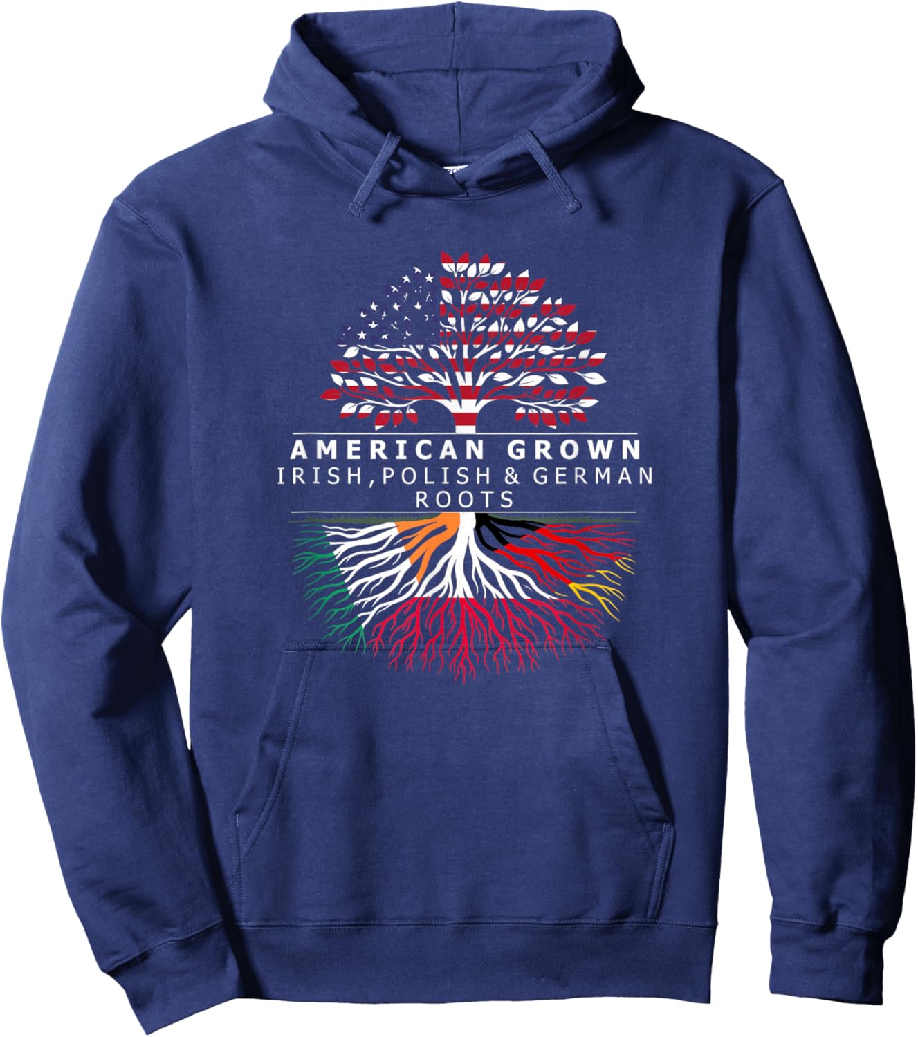 American Grown with Flag Heritage Irish Polish German Roots Hoodie - Hoodie | Navy