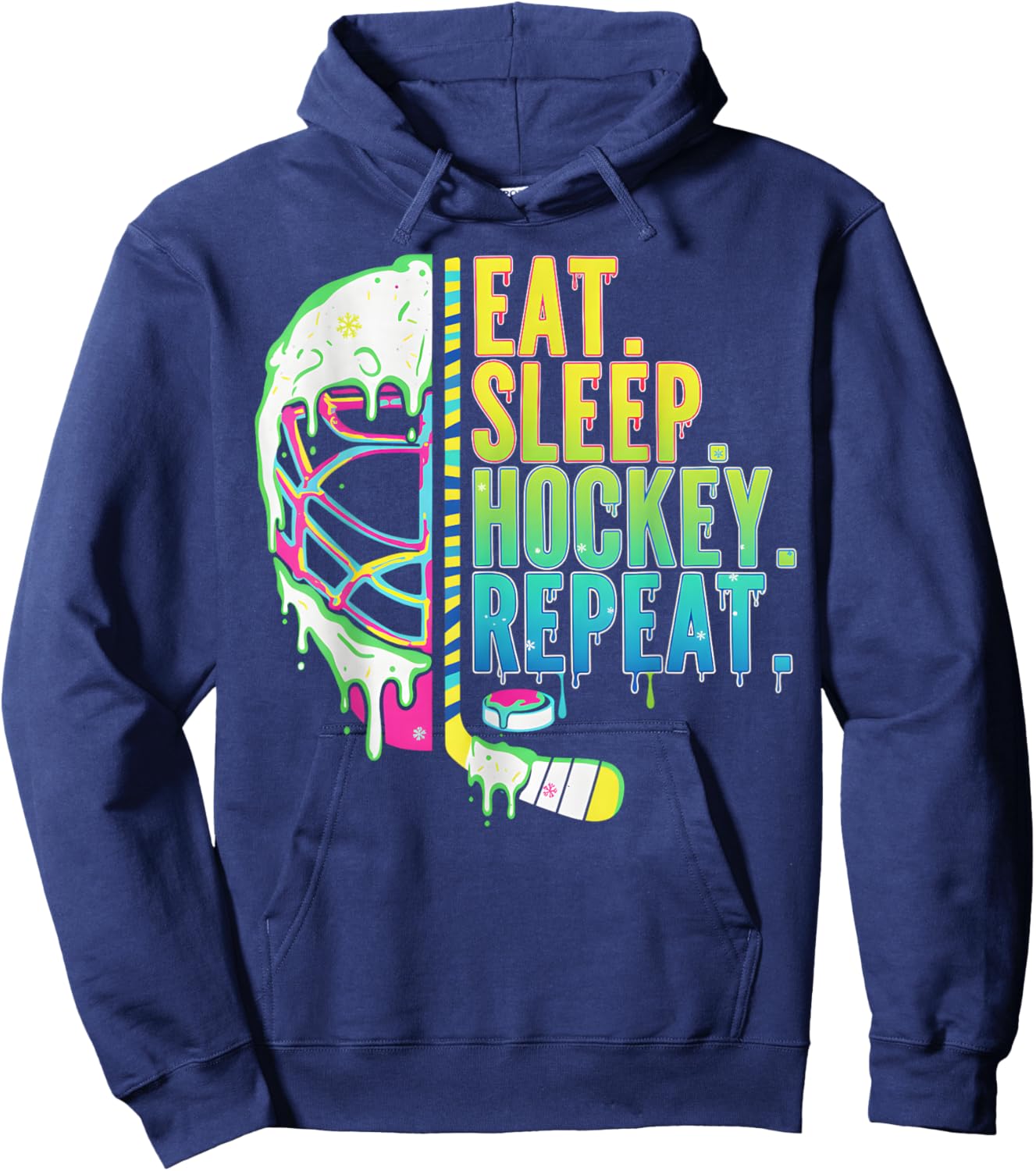 Hockey Ice Cream Drip Eat Sleep Hockey Repeat Boys Hoodie - Hoodie | Navy