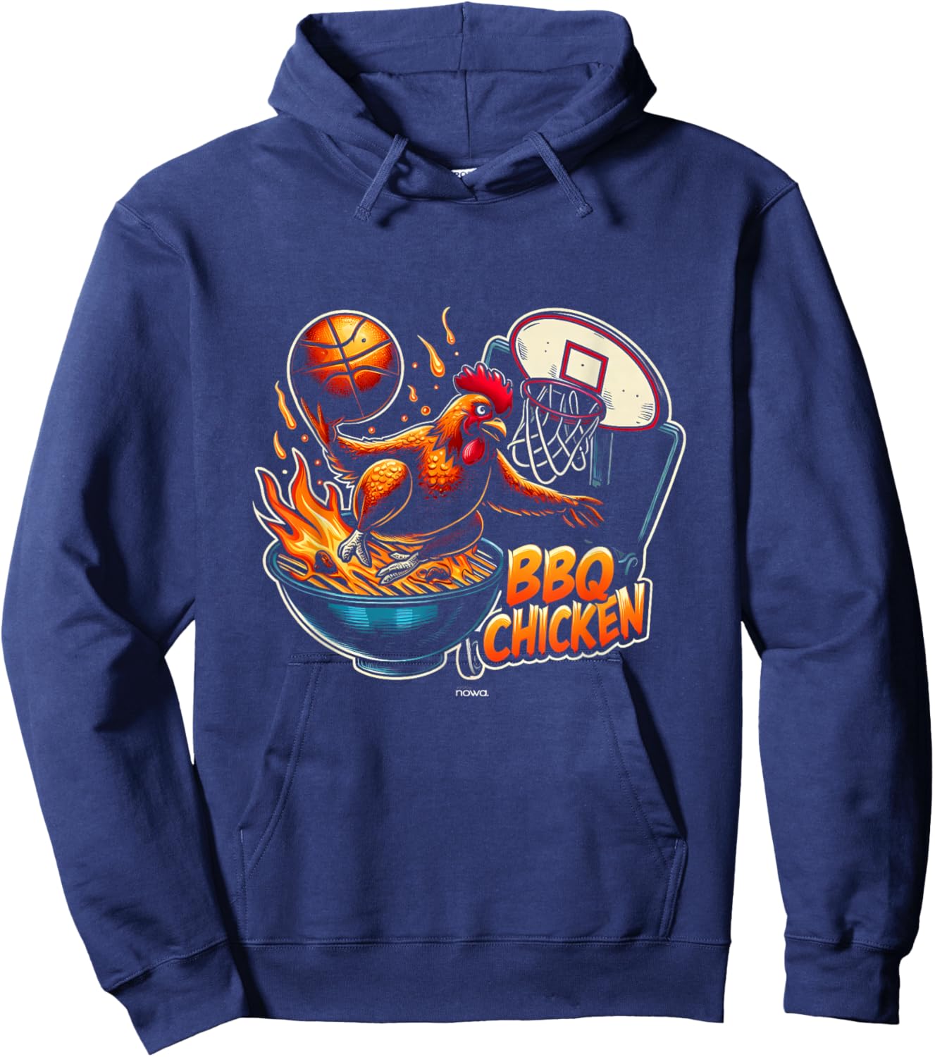 Bbq Chicken Flying From the Barbecue Grill to the Hoop Hoodie - Hoodie | Navy