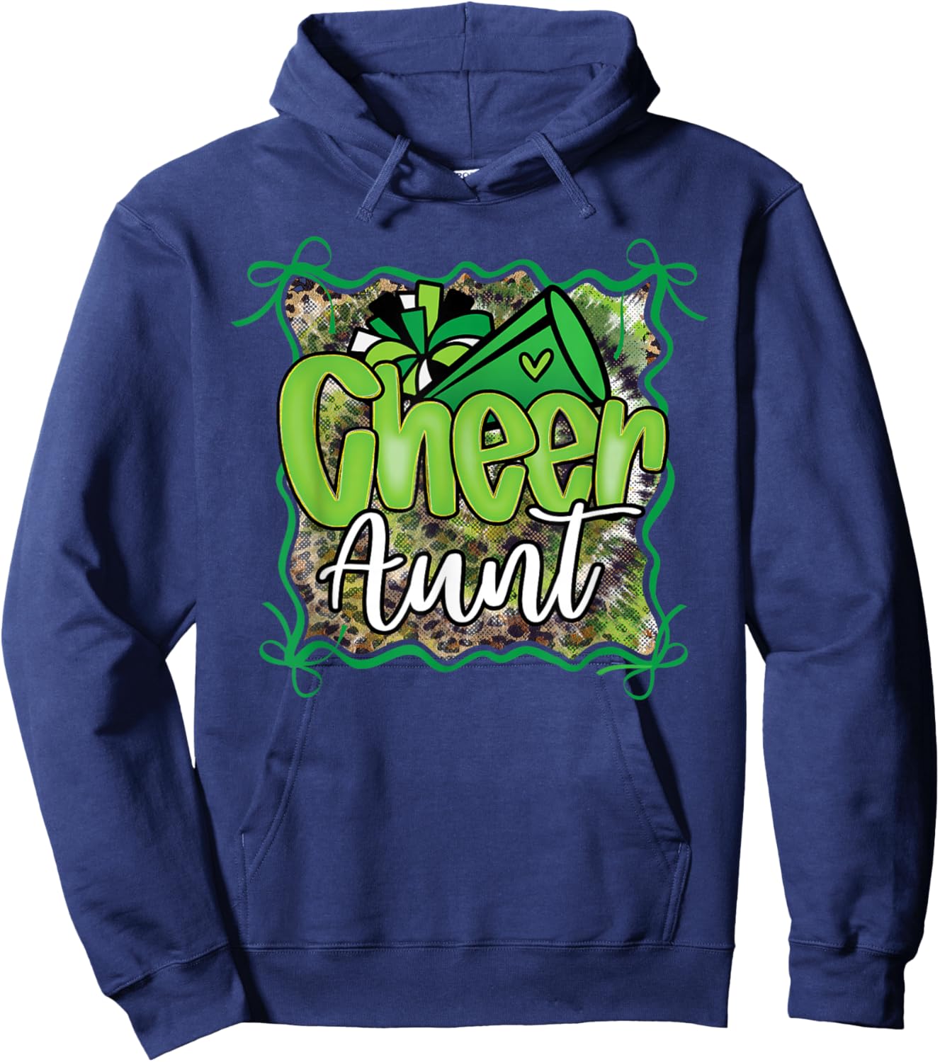 Cheer Aunt Auntie Bow Sport Cheerleader Cheerleading Green Hoodie - Hoodie | Navy