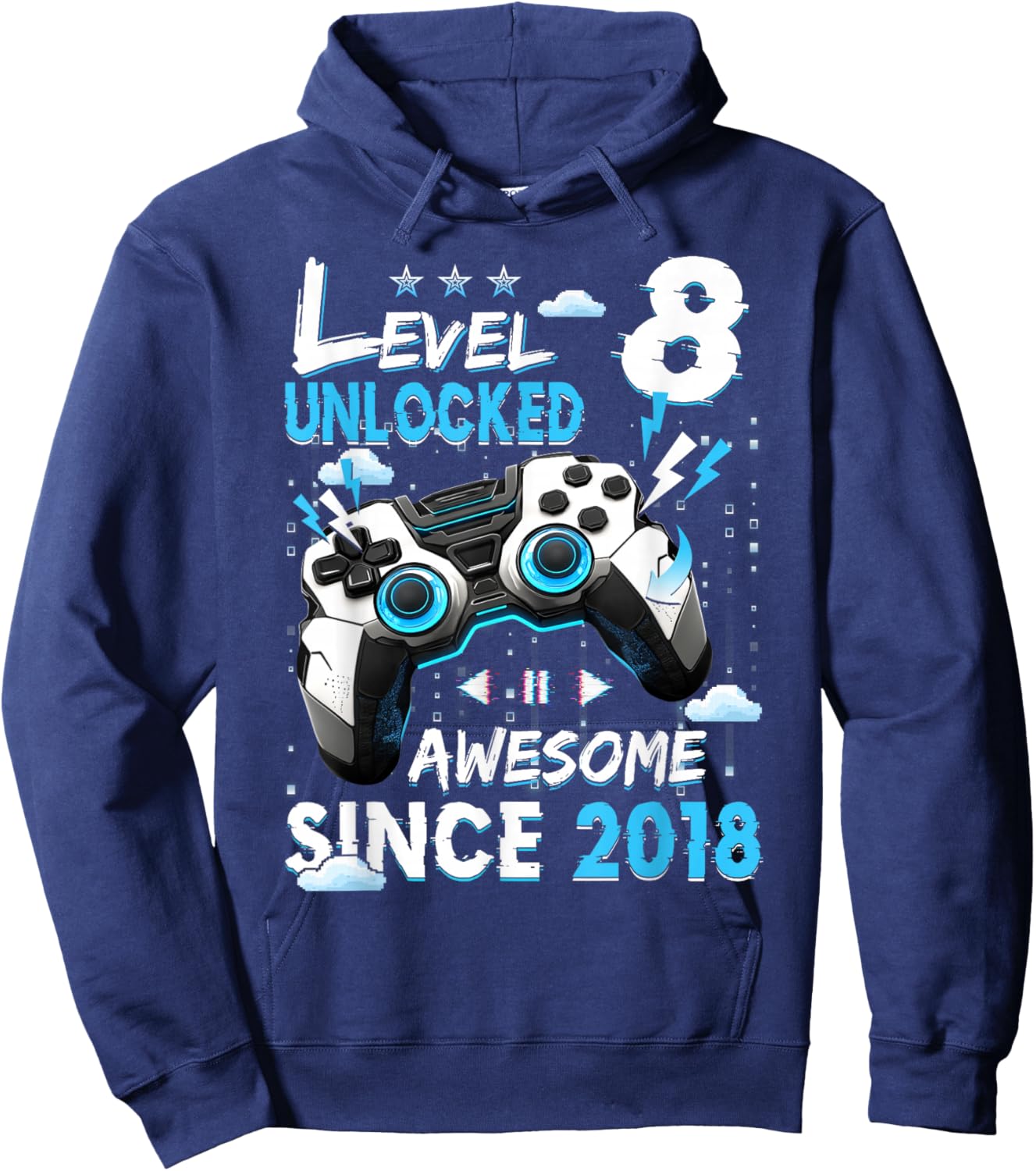 8th Birthday Boys Level 8 Unlocked 8 Year Old Video Player Hoodie - Hoodie | Navy