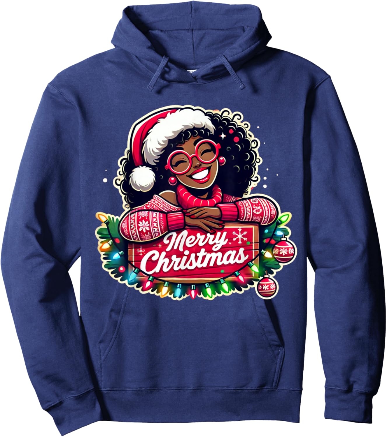 African American Merry Christmas African Black Women Girls Hoodie - Hoodie | Navy