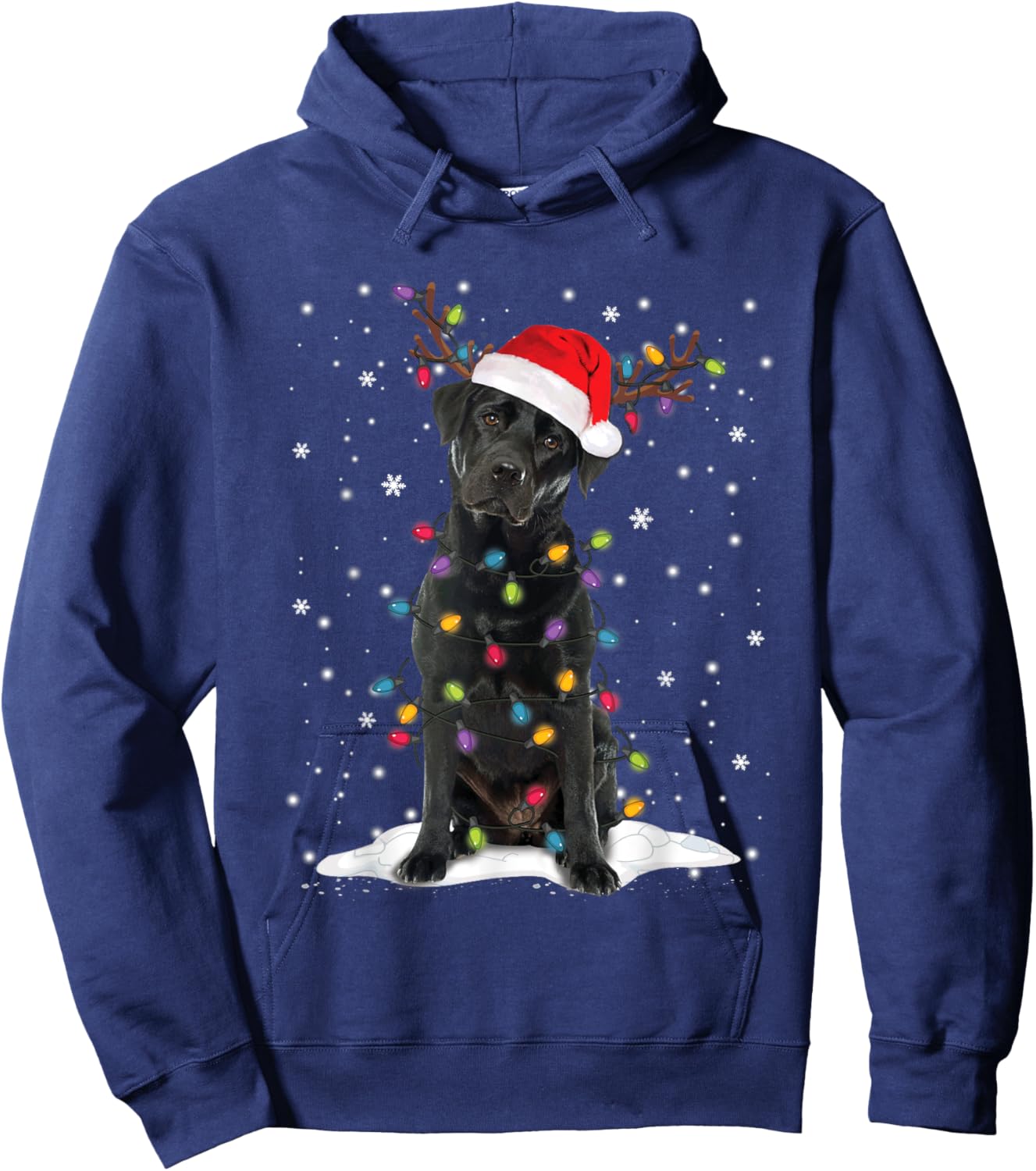 Black Lab Labrador Christmas Tree Reindeer Pajama Dog Xmas Men Women Kids Hoodie - Hoodie | Navy
