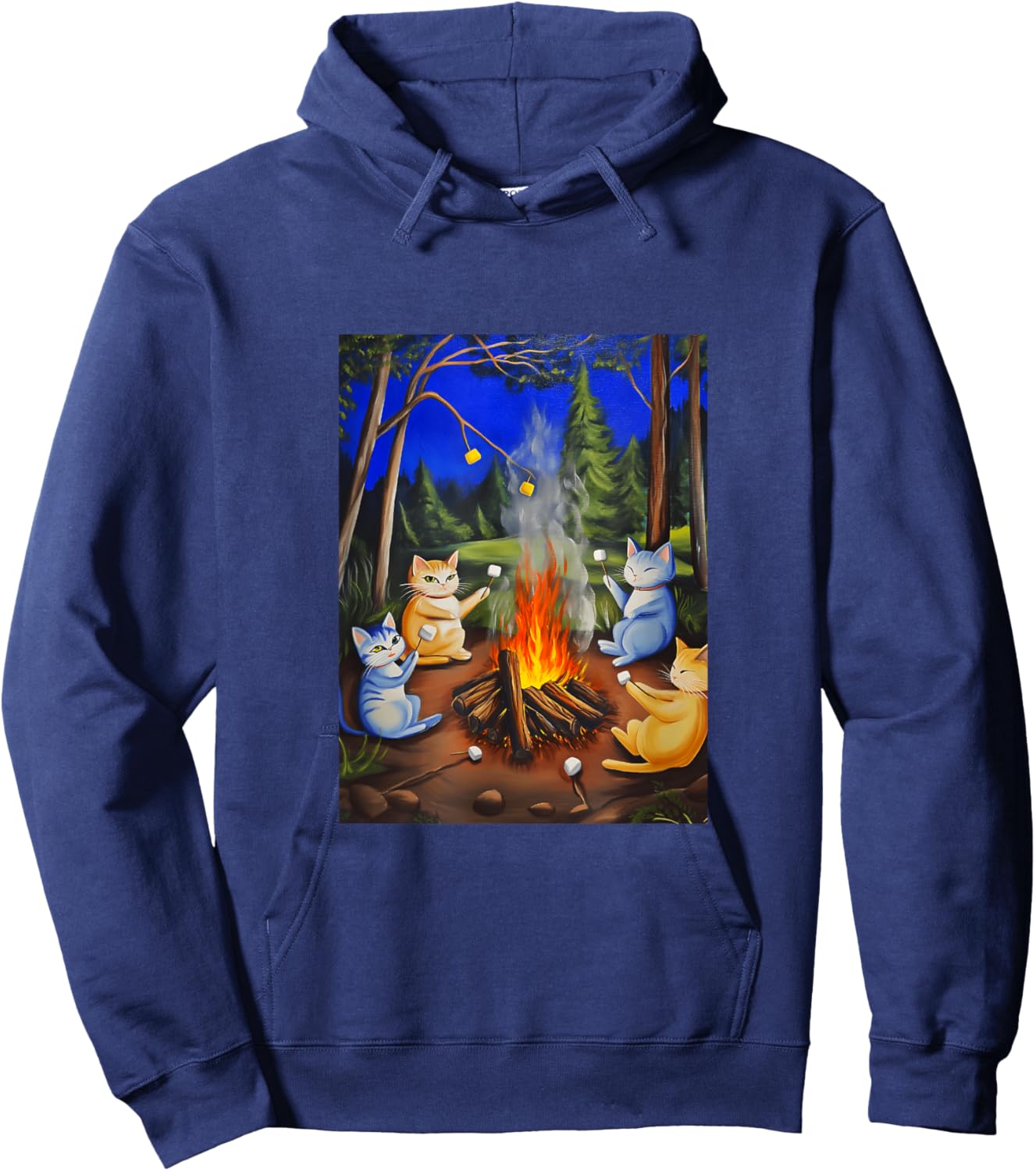 Cats Camping and Roasting Marshmallows Over An Open Fire Hoodie - Hoodie | Navy