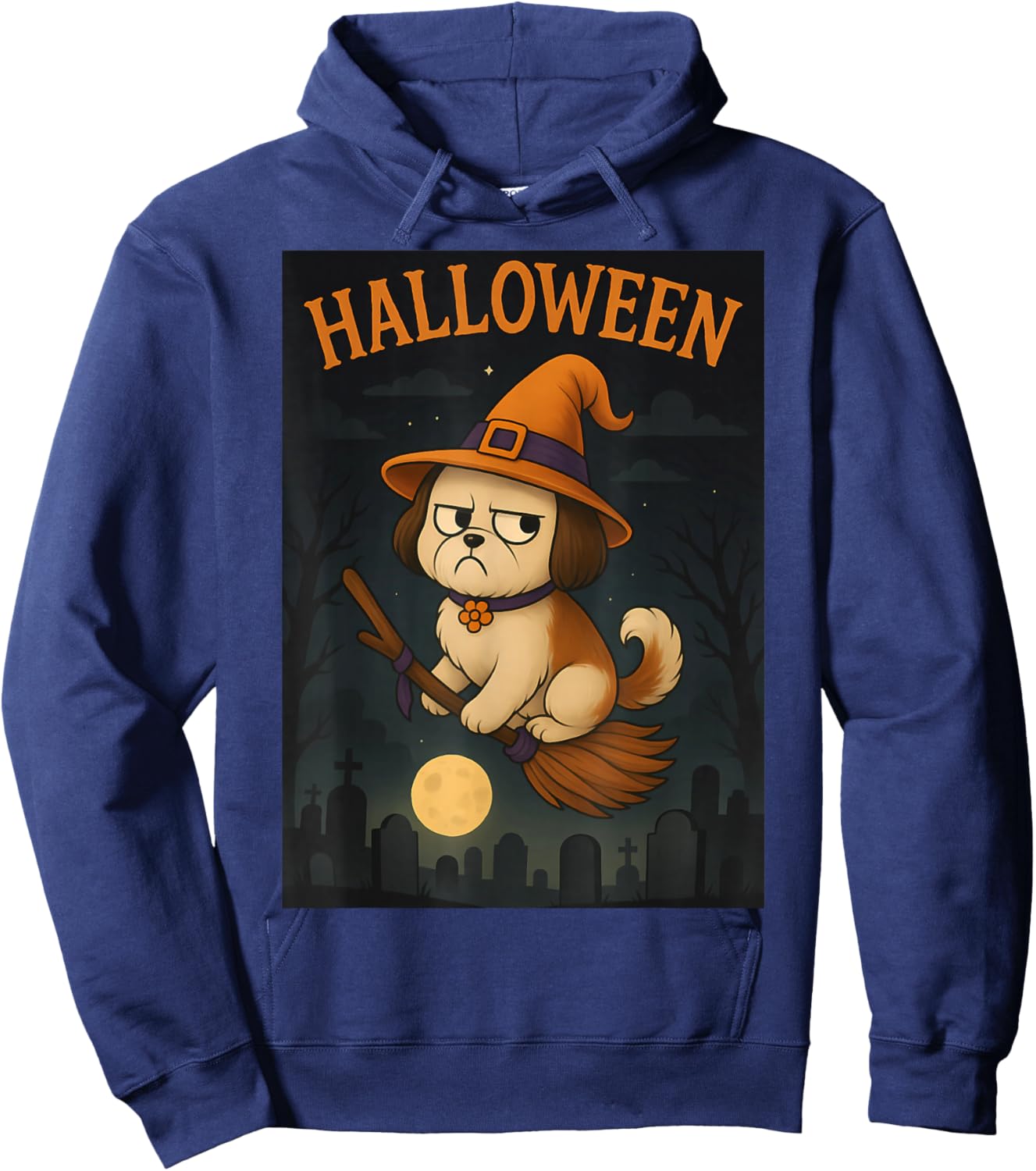 Shih Tzu Grumpy Witch Funny Dog Halloween Costume Hoodie - Hoodie | Navy