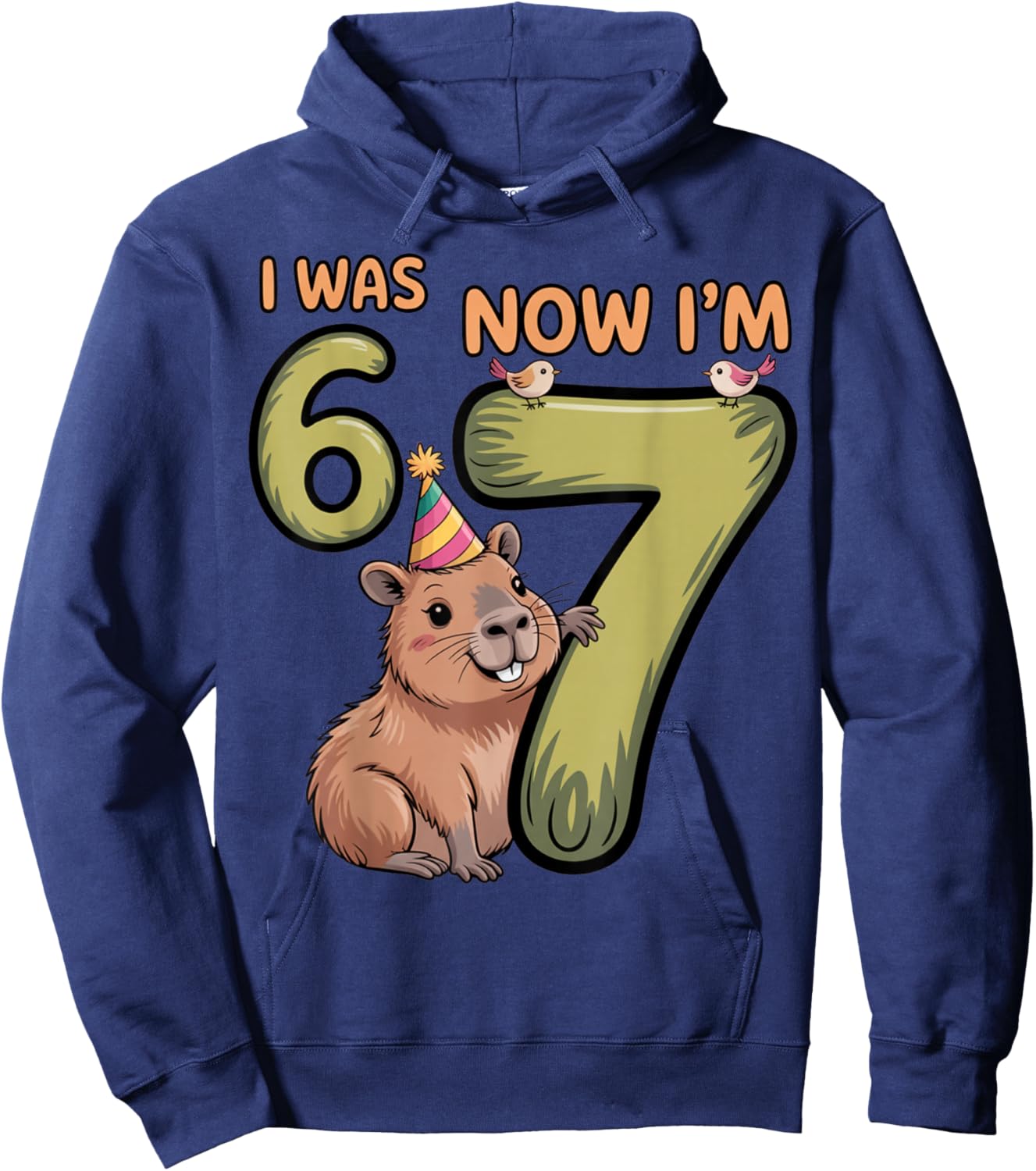 Birthday Girl Boy I was 6 Now I'm 7 Six Seven Capybara 67 Hoodie - Hoodie | Navy
