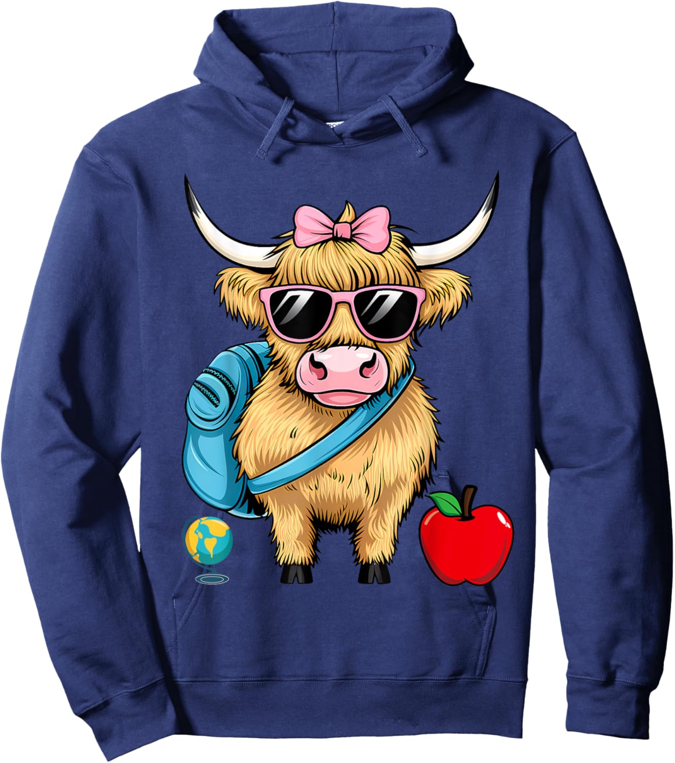 Highland Cow Teacher Back to School Cute Cow Farm Western Hoodie - Hoodie | Navy