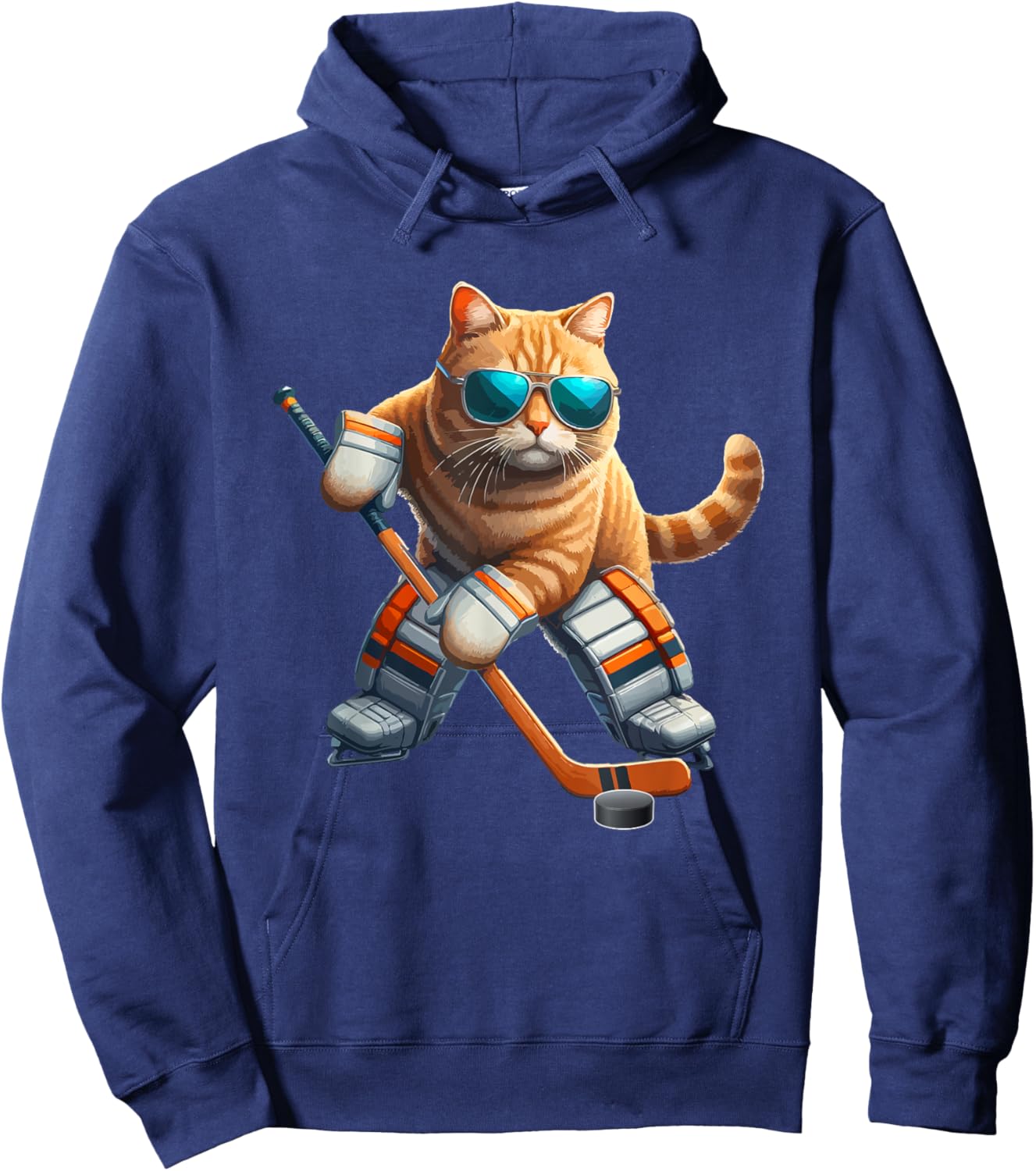 Cat Sunglasses Playing Hockey Costume Player Owner Lover Hoodie - Hoodie | Navy