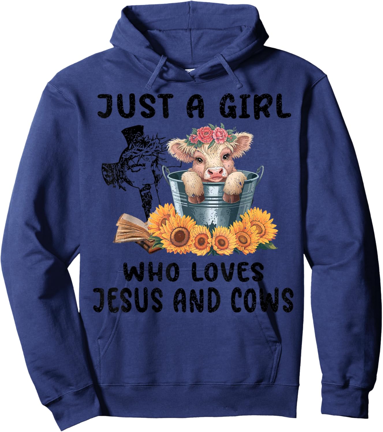 Just a Girl Who Loves Jesus and Highland Cows Scottish Hoodie - Hoodie | Navy