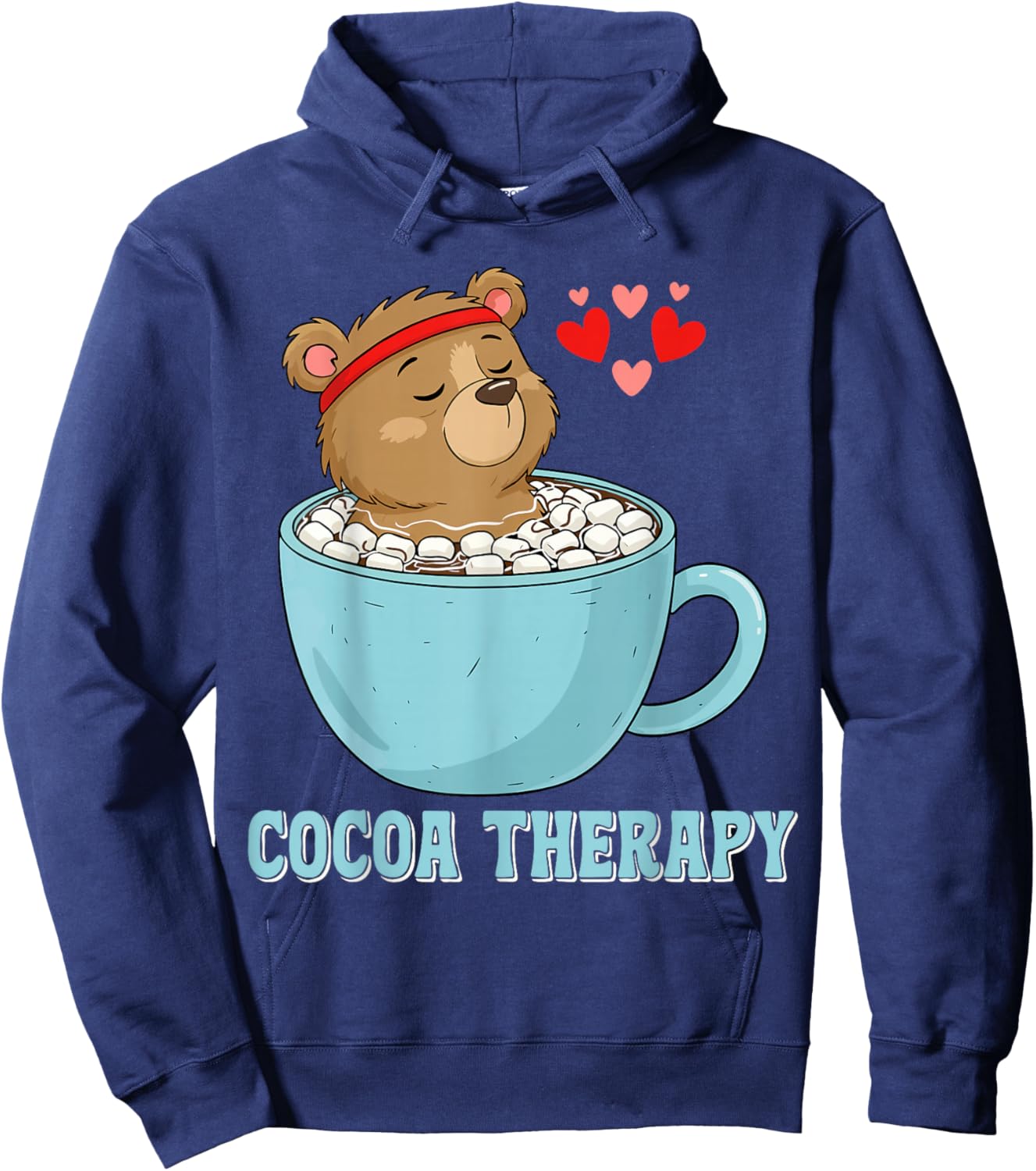 Cute Cocoa Therapy Bear Hot Chocolate Marshmallo Cartoon Hoodie - Hoodie | Navy