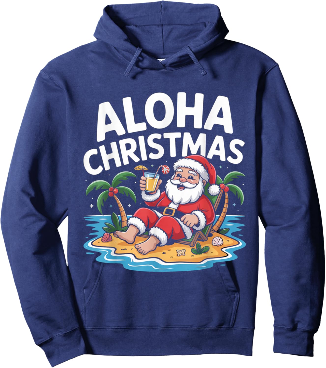 Aloha Beach Santa Summer Hawaii Christmas in July Hoodie - Hoodie | Navy
