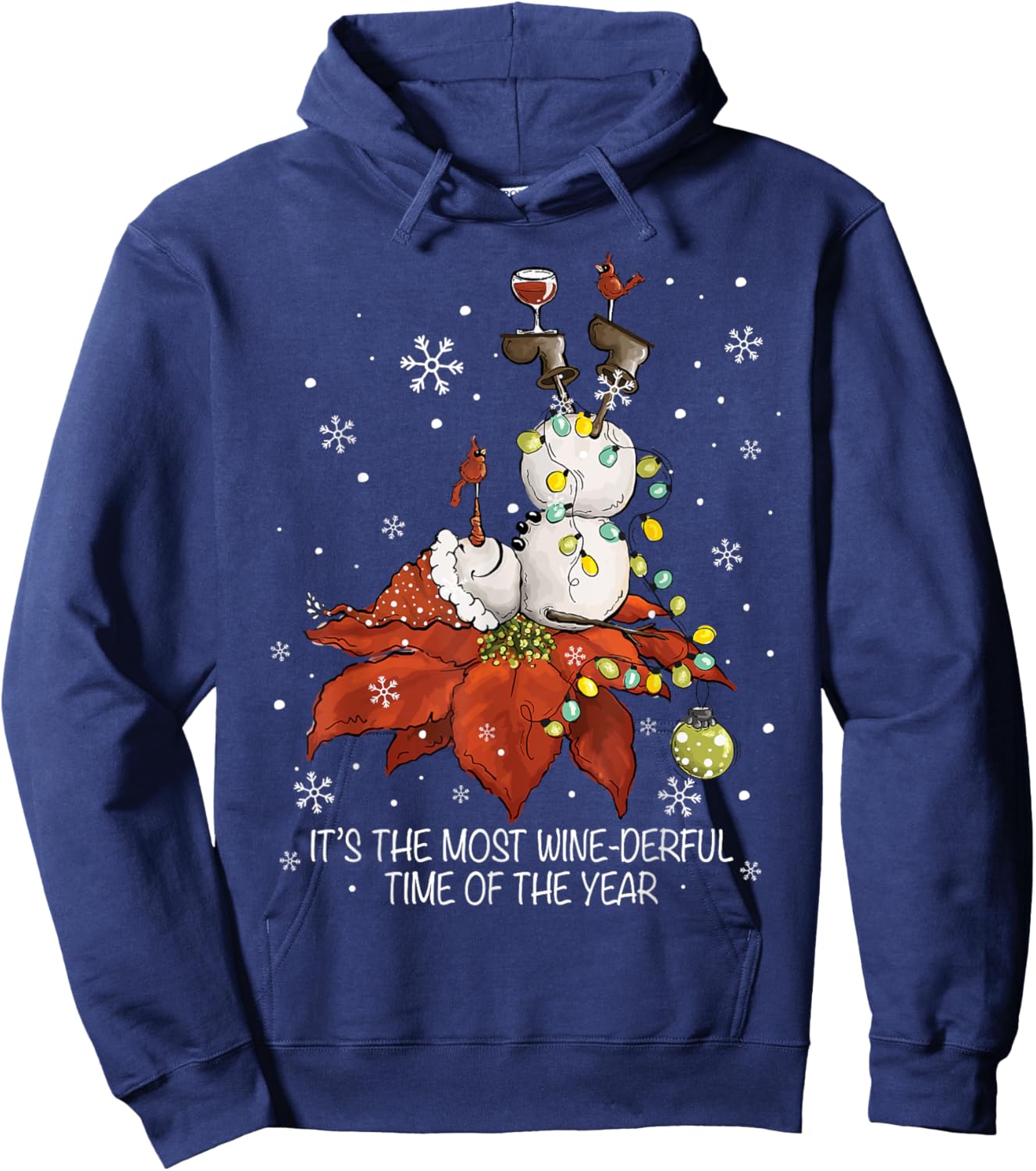 It's The Most Wine-derful Time Of The Year Snowman Wine Xmas Hoodie - Hoodie | Navy