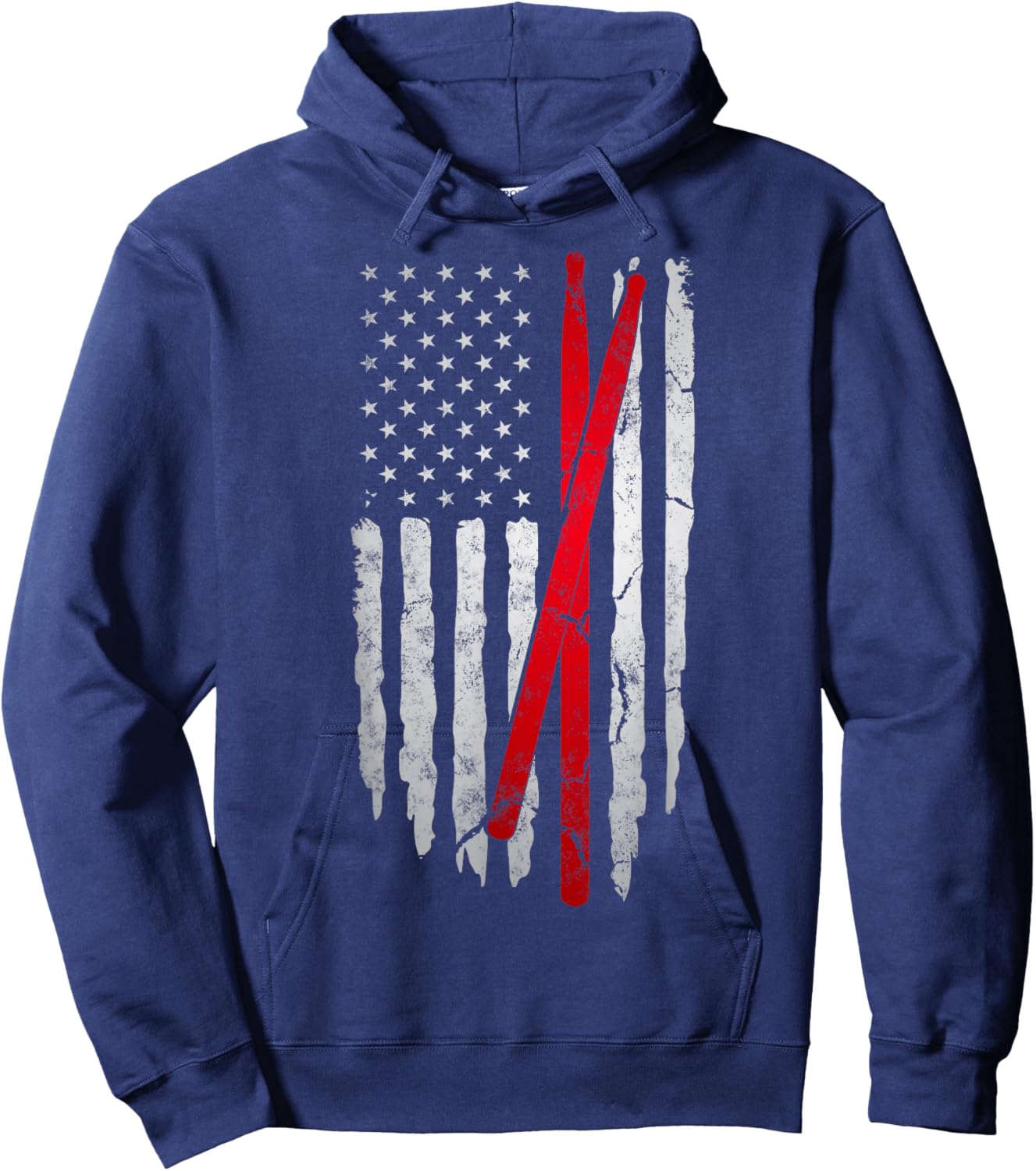 Distressed Drum Sticks American Flag For Patriotic Drummer Hoodie - Hoodie | Navy