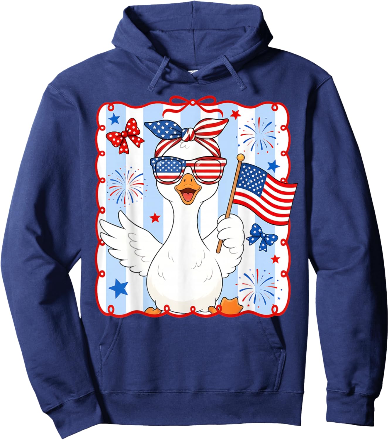 Funny Goose 4th of July American Flag Preppy Women Girl Hoodie - Hoodie | Navy