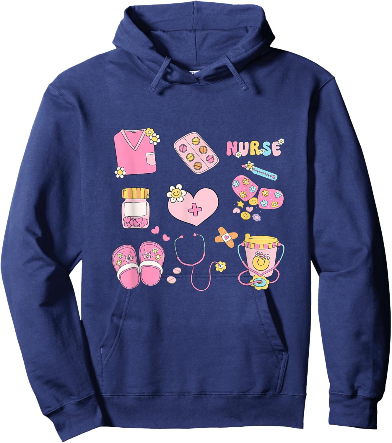Nursing Profession Doodles Co. Nurse Doodles Women Cute Nurse Life Graphics Hoodie - Hoodie | Navy